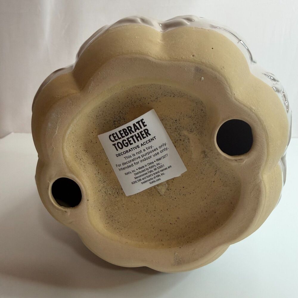 Celebrate Together Kohl's Ceramic Pumpkin Embossed Fall Harvest Decor Lt Gray - Picture 3 of 4